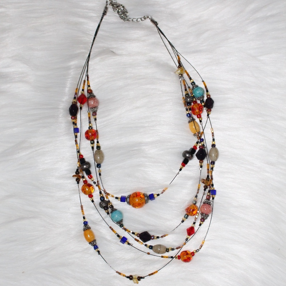 Chico's , Graduated Layer Stone/glass Necklace